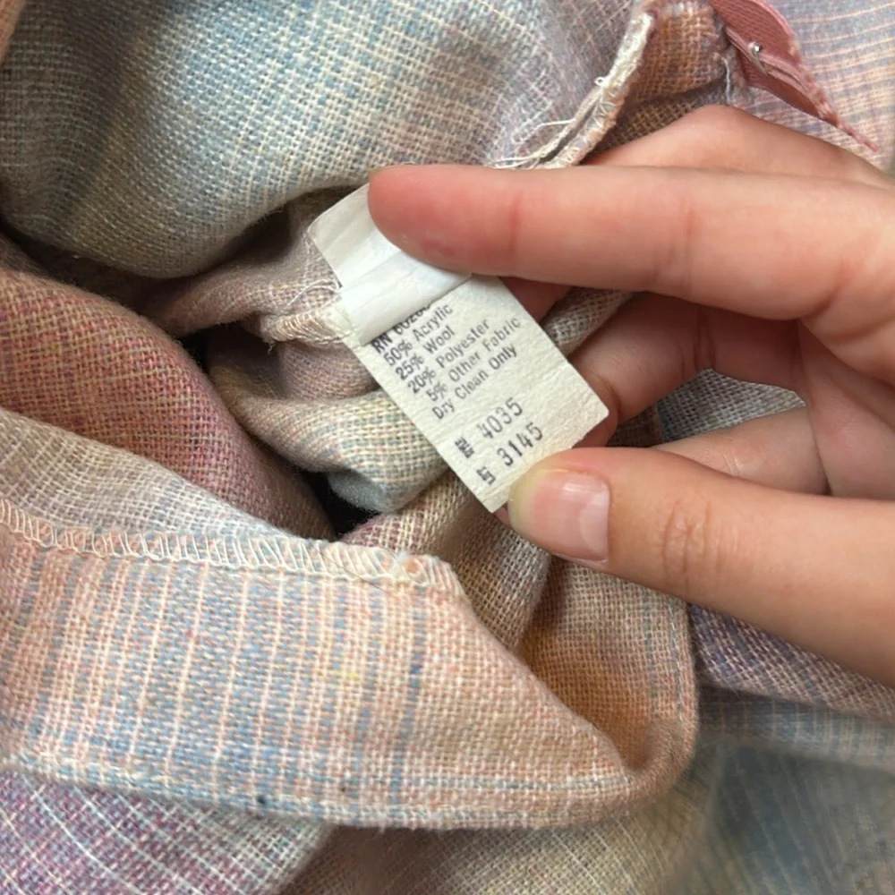 VTG WOOL BLEND PASTEL PLAID MIDI SKIRT FLOWY FLARE - Picture 3 of 5